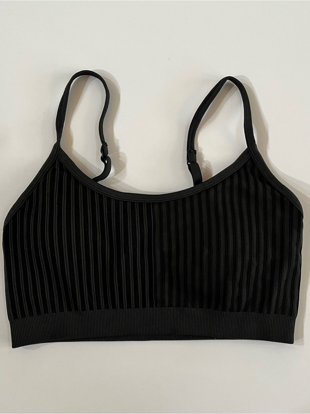 aerie Ribbed Black Adjustable-Strap Bralette, size large